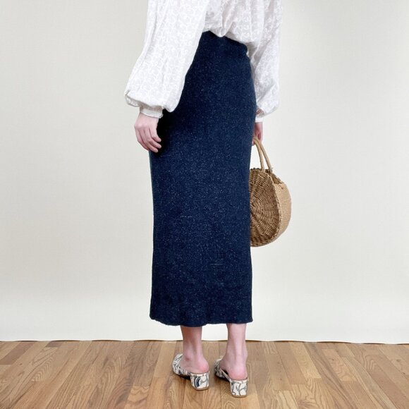 Vintage Wool Blend Column Midi Maxi Skirt Knit High Rise Long Casual Fall Winter - Picture 2 of 7
